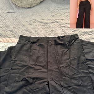 Plus Black Linen Pocket Front Cargo Pants